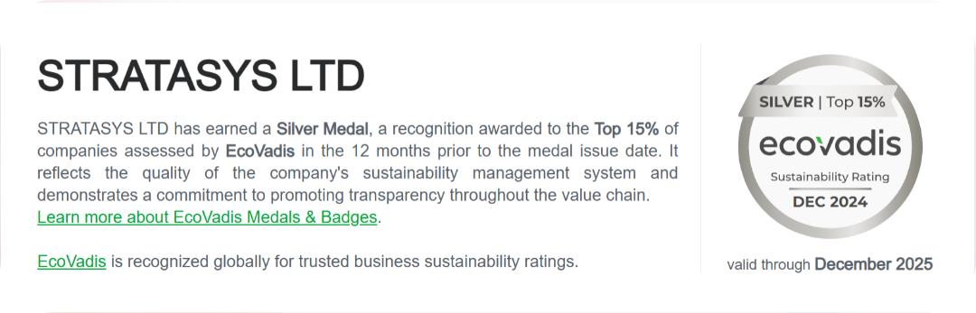 Stratasys 重磅發布第四份 ESG&可持續報告，首次公開范圍 3 溫室氣體排放數據